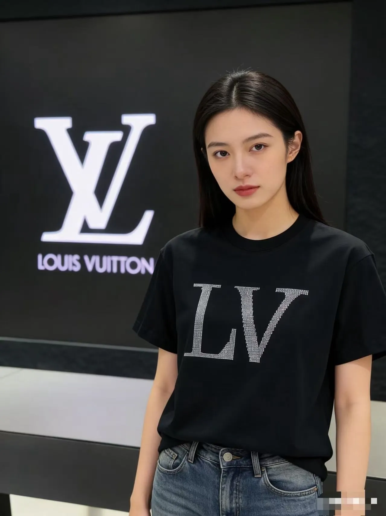 Louis Vuitton/Louis Vuitton 26ss hot diamond large letters logo short sleeves